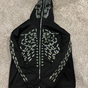 Black Skull Rhinestone Hoodie